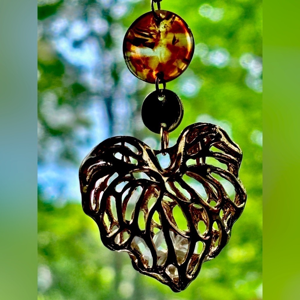 Car charm rear view mirror charm Artistic Heart Pendant with Amber Accent unique